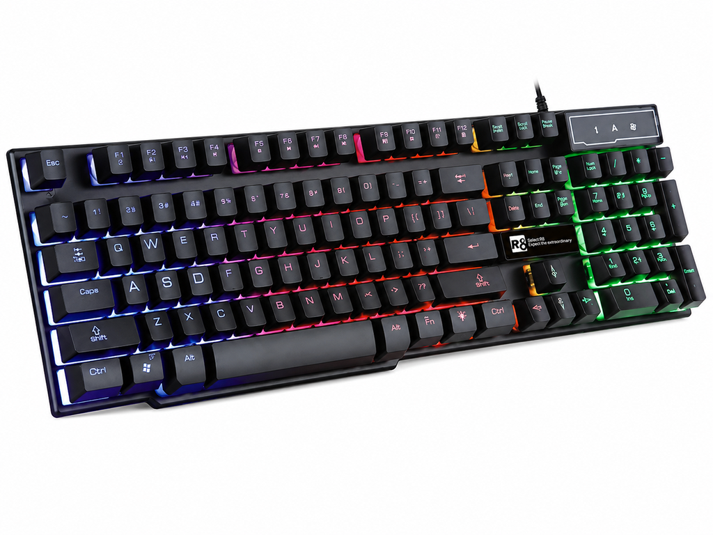 TECLADO USB ILUMINADO CON TECLAS FLOTANTES, R8.